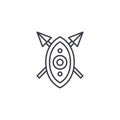 African shield spears linear icon concept. African shield spears line vector sign, symbol, illustration.