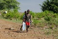 African poor children on the street near lake Royalty Free Stock Photo