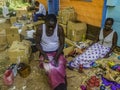 African soapstone artist working in outdoor factory. Royalty Free Stock Photo