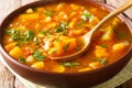 African spicy vegetarian sweet potato with lentil soup close-up in a bowl. horizontal Royalty Free Stock Photo