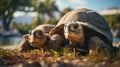 African spurred tortoise (Geochelone sulcata), also known as the African giant tortoise. Generative AI