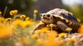 African spurred tortoise (Geochelone sulcata), also known as the African spurred tortoise. Generative AI