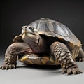 African spurred tortoise (Geochelone sulcata) on gray background