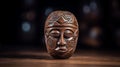 African Style Face Mask On Wooden Table: Zeiss Batis 18mm F28 Inspired Spherical Sculptures Royalty Free Stock Photo