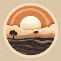 Abstract African Nature Landscape Illustration With Isolated Tree Ring