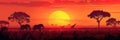 African sunset panoramic background with silhouette of the animals Royalty Free Stock Photo