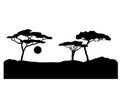 African sunset silhouette. Vector black landscape scene with tree isolated on white Royalty Free Stock Photo