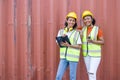 African teen black woman staff worker teamwork in port cargo shipping portait happy smile