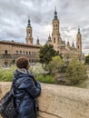African tourist admiring El Pilar cathedral Royalty Free Stock Photo