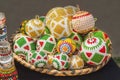 African traditional colorful handmade bead toys balls. Christmas decorations. Royalty Free Stock Photo