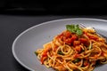 African traditional Spaghetti pasta with spicy sauce and vegetable Royalty Free Stock Photo