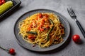 African traditional Spaghetti pasta with spicy sauce and vegetable Royalty Free Stock Photo