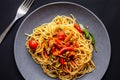 African traditional Spaghetti pasta with spicy sauce and vegetable Royalty Free Stock Photo