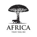 African tree design with Tiger Jaguar Leopard Cheetah Puma Panther Silhouette for Safari Adventure Logo Design Vector