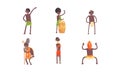 African Tribal Characters Vector Set. Man Beating the Drum and Dancing Voodoo Dance Royalty Free Stock Photo