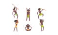 African Tribal Characters Vector Set. Man Beating the Drum and Dancing Voodoo Dance Royalty Free Stock Photo