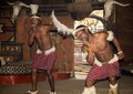 African tribal dance in traditional handmade costumes. Royalty Free Stock Photo