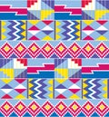 African tribal design Kente cloth nwentoma textile style vector seamless design in blue, pink and purple, geometric pattern inspir