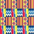 African tribal design Kente nwentoma textile style vector seamless design in blue, red and yellow, geometric pattern inspired by G Royalty Free Stock Photo