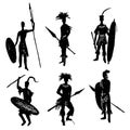 African tribal warriors in the battle suit and arms drawing hand drawn illustration