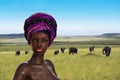African Tribal Woman Portrait, Elephants Royalty Free Stock Photo