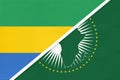 African Union and Gabon national flag from textile. Africa continent vs Gabonese symbol