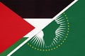 African Union and Palestine, national flag from textile. Africa continent vs Palestinian symbol