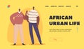 African Urban Life Landing Page Template. Positive Senior and Adult Black Men, Father and Son, Aged and Young Characters