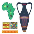 African vase culture ethnic art tool decorative ceramic pot tribal ancient crockery vector illustration.