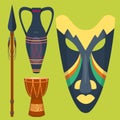 African vector mask djembe drum and vase music traditional instrument ethnic sound rhythm masking musical culture tool Royalty Free Stock Photo