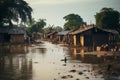 African village after flooding,washed out roads,flooded houses