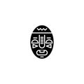 African vodoo mask black icon concept. African vodoo mask flat vector symbol, sign, illustration.