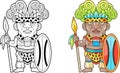 African warrior, funny illustration, coloring book