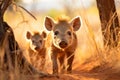 African warthogs family in its natural habitat during an exotic safari adventure Royalty Free Stock Photo