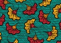 African Wax Print fabric, Ethnic handmade ornament flower design, tribal pattern motifs floral elements. Vector texture, afro