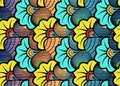 African Wax Print fabric, Ethnic overlap ornament seamless design, kitenge pattern motifs floral elements. Vector texture, afro Royalty Free Stock Photo