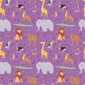 African wild animals outdoor graphic travel seamless pattern background