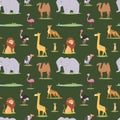 African wild animals outdoor graphic travel seamless pattern background