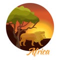 African wild life and animals vector illustration. African wildlife, animals and nature concept. Sunset in Africa with Royalty Free Stock Photo