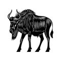 African wildebeest in linocut textured style. Isolated on white background vector illustration Royalty Free Stock Photo