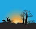 African wildlife background. Sunset vector nature background. Royalty Free Stock Photo