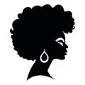 African woman with afro haircut silhouette in black color. Laser cutting eps10 vector template