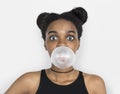 African Woman Blowing Bubble Gum Playful Portrait Royalty Free Stock Photo