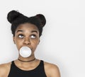 African Woman Blowing Bubble Gum Playful Portrait Royalty Free Stock Photo