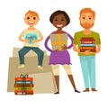 Family with gifts for housewarming party isolated illustration