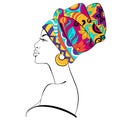 African Woman with bright multicoloured Turban isolated on white background