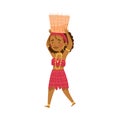 African Woman Character in Traditional Tribal Clothing Carrying Wicker Basket on Her Head Vector Illustration Royalty Free Stock Photo