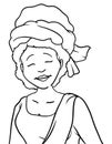 Smiling African woman with turban and dress in outlines, Vector illustration