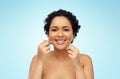 african woman cleaning teeth with dental floss Royalty Free Stock Photo