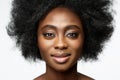 African Woman close up Portrait over White. Dark Skinned Beauty Model with Afro Hairstyle and Natural Makeup. Women Face Skin Care Royalty Free Stock Photo